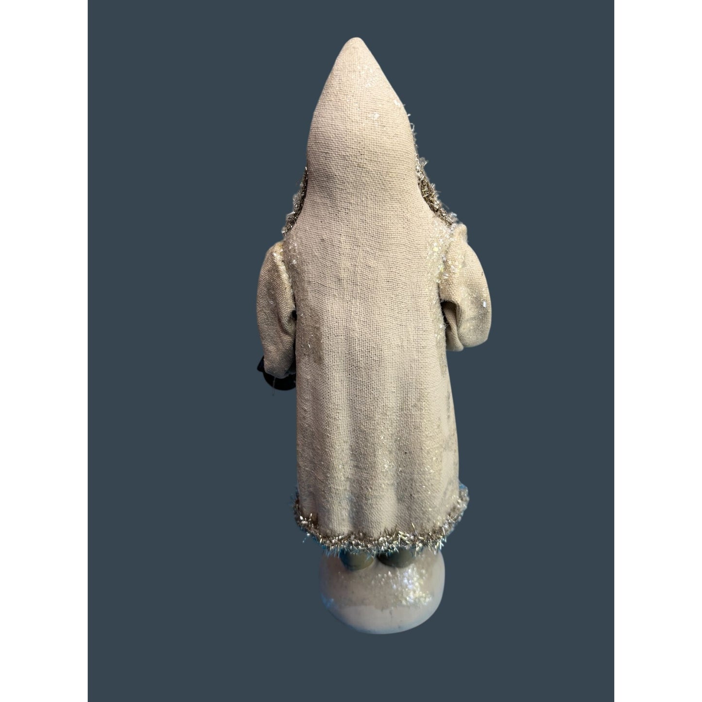 Vintage Style Lantern Santa Figure Fabric Coat Mica Trim Rustic 14"