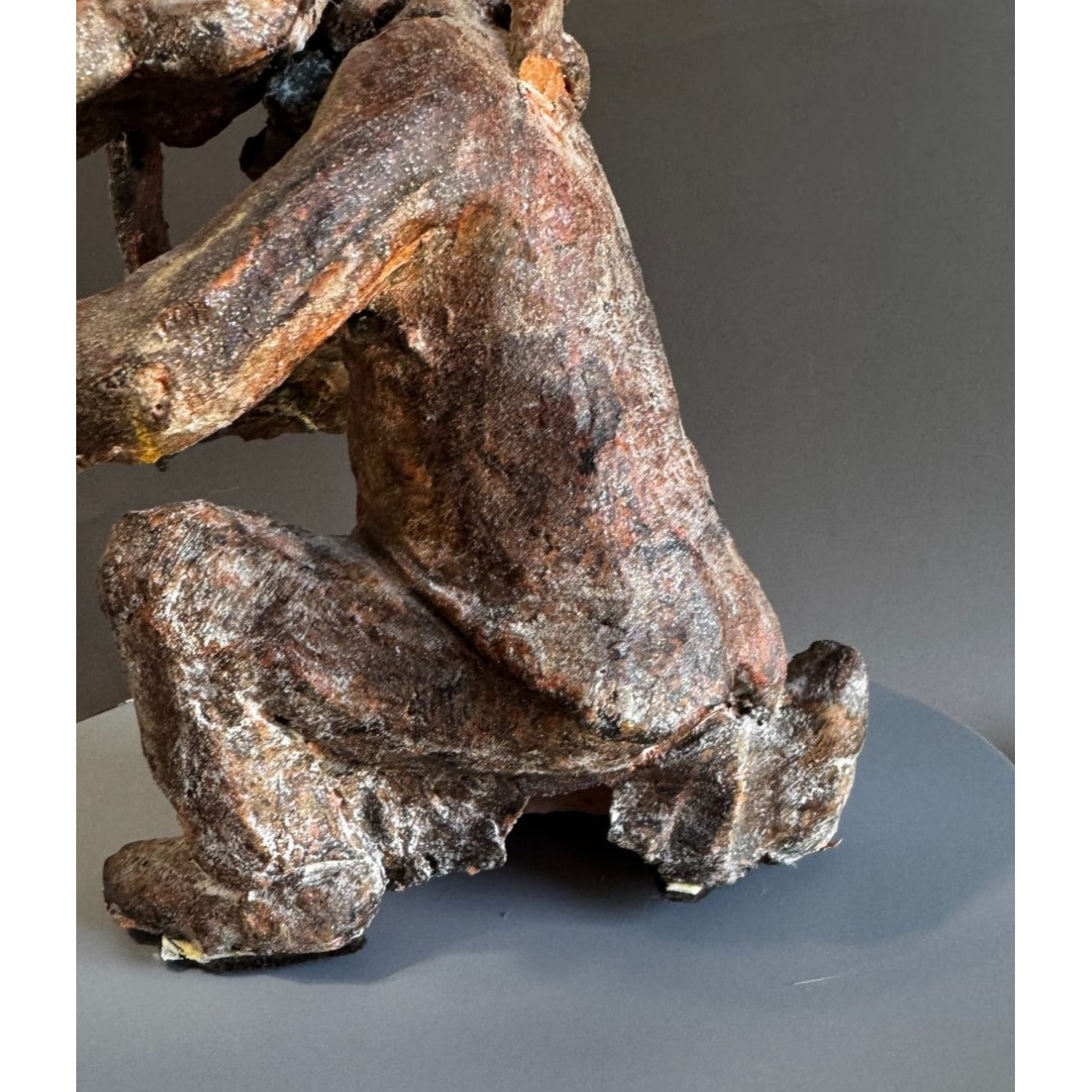 Hand Sculpted Terracotta Violinist With Snake Rustic Folk Art Figure 10 Inch