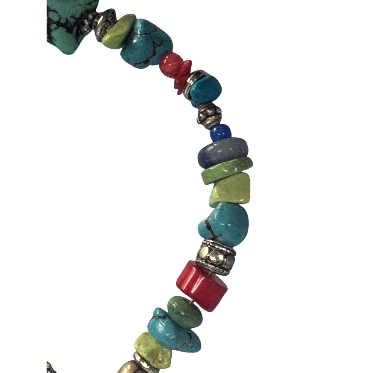 Bohemian Bracelet Mixed Colorful Stones Turquoise Grace Charm Silver Accents 8"