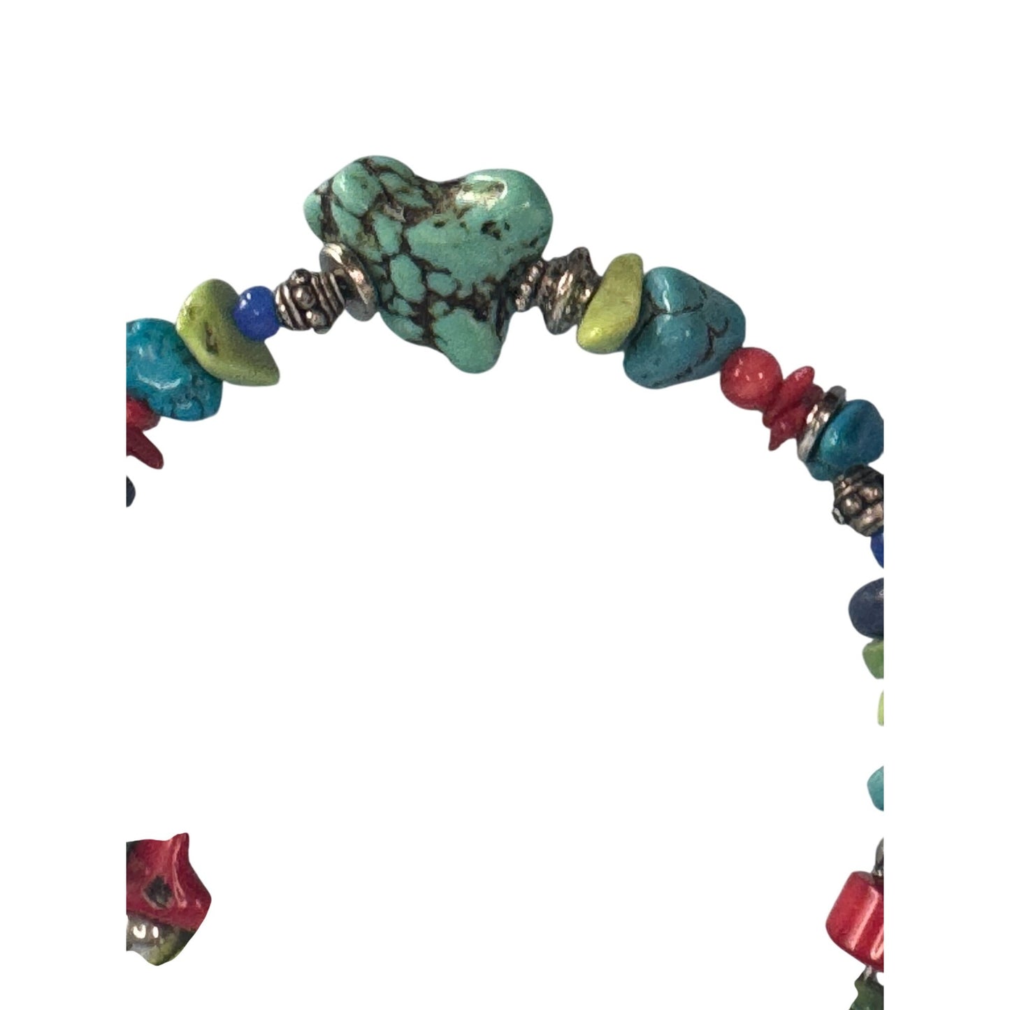 Bohemian Bracelet Mixed Colorful Stones Turquoise Grace Charm Silver Accents 8"