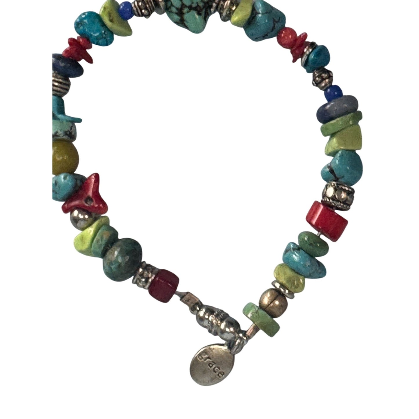 Bohemian Bracelet Mixed Colorful Stones Turquoise Grace Charm Silver Accents 8"