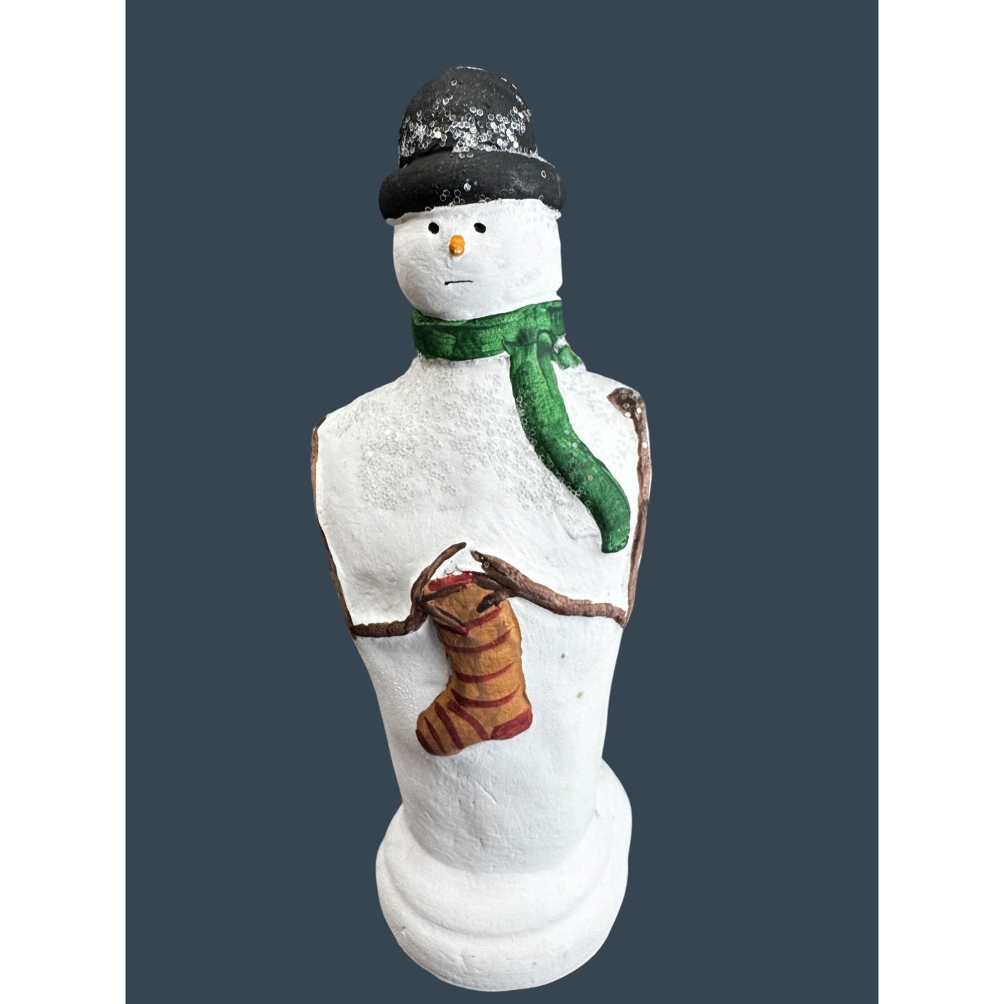 Jackson Pottery Snowman Signed Robert Jackson 2009 8.5" Stocking Green Scarf Folk Art