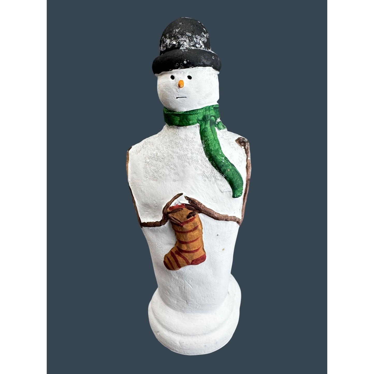 Jackson Pottery Snowman Signed Robert Jackson 2009 8.5" Stocking Green Scarf Folk Art