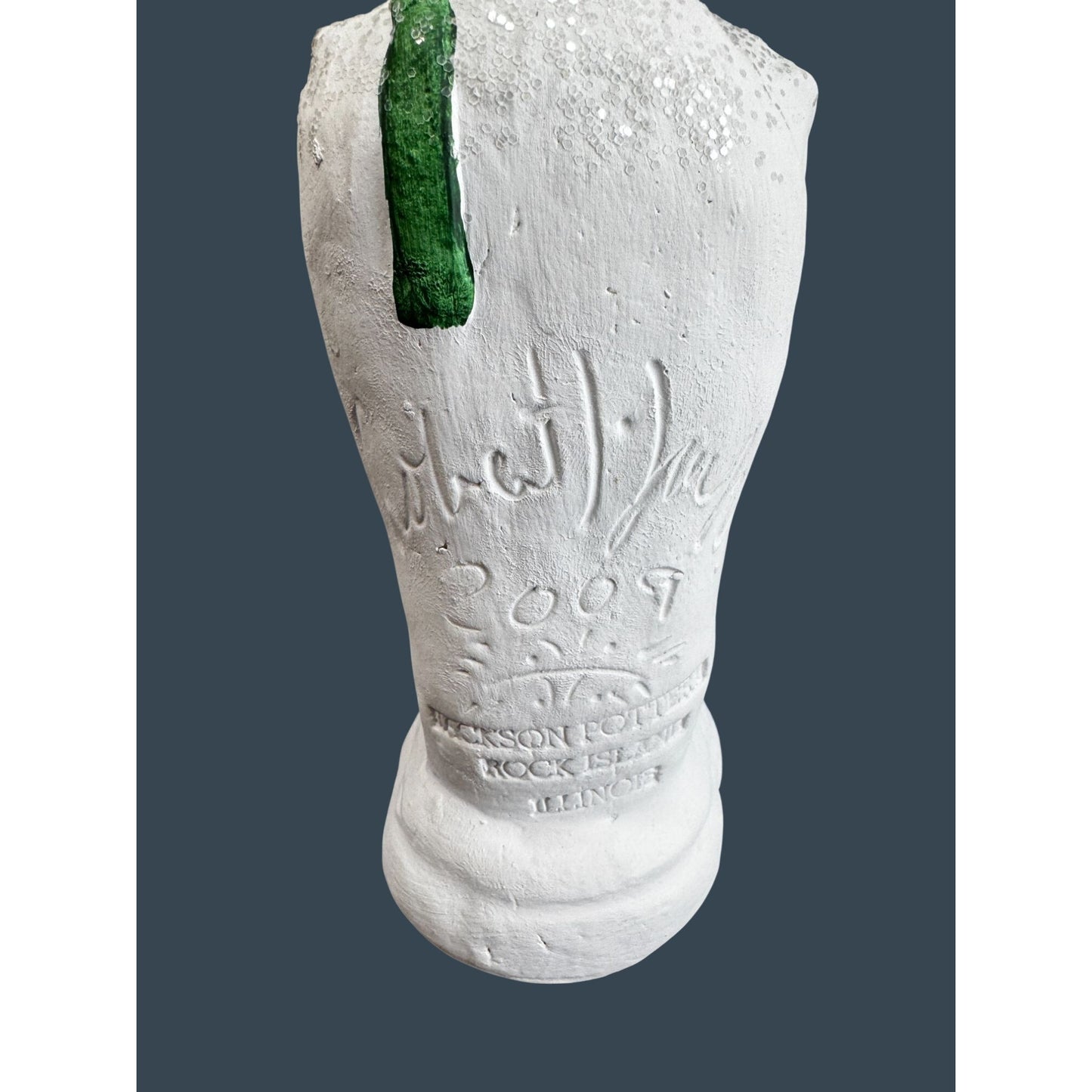 Jackson Pottery Snowman Signed Robert Jackson 2009 8.5" Stocking Green Scarf Folk Art