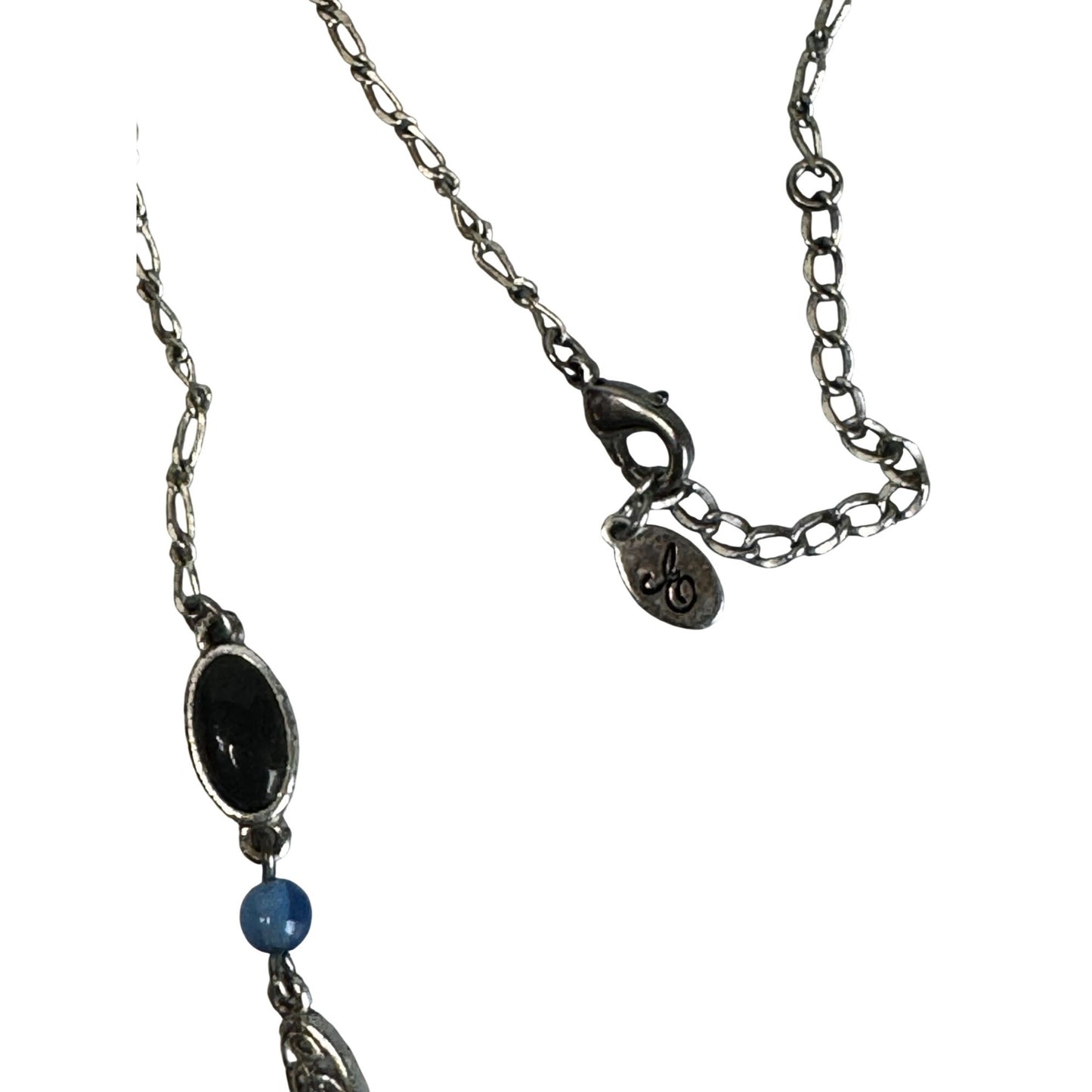 Vintage Lapis Lazuli Bead Necklace Silver Tone Celtic Knot Drop Pendant 16"