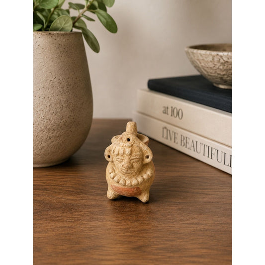 Mini Pre-Columbian Style Pottery Effigy Vessel Figural Clay Head Vase 2.5”