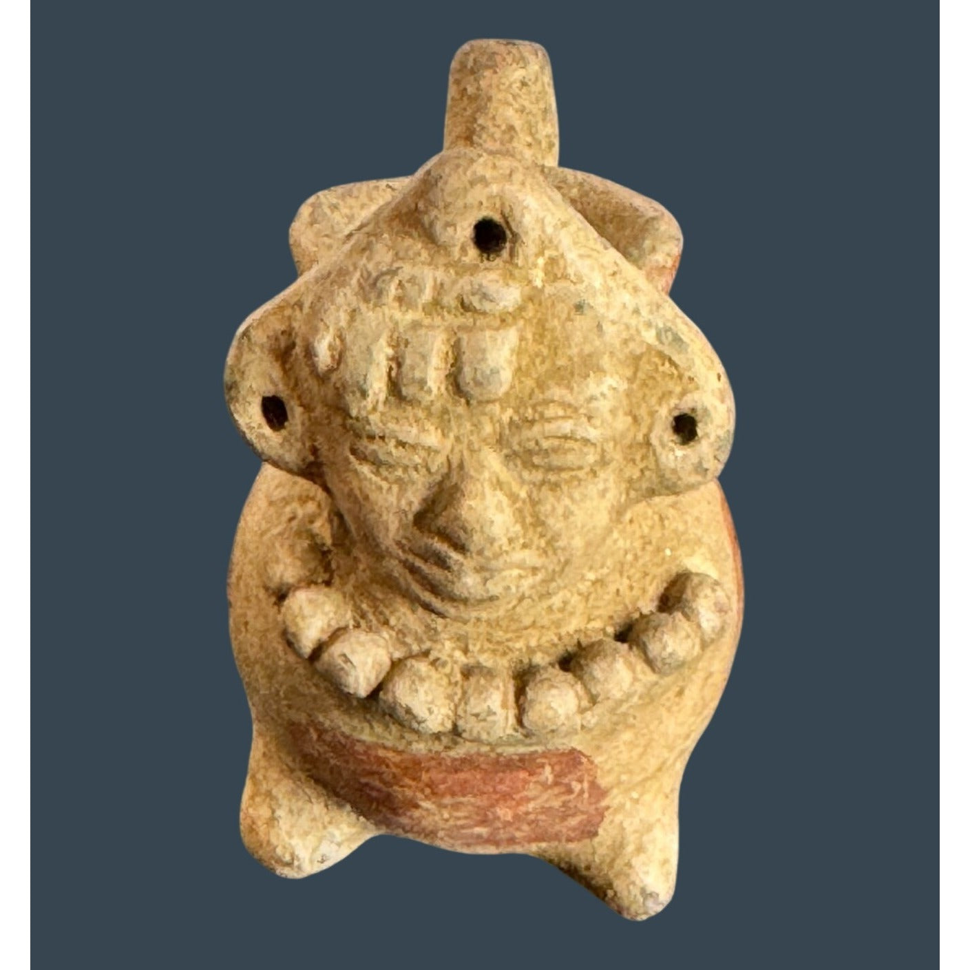 Mini Pre-Columbian Style Pottery Effigy Vessel Figural Clay Head Vase 2.5”
