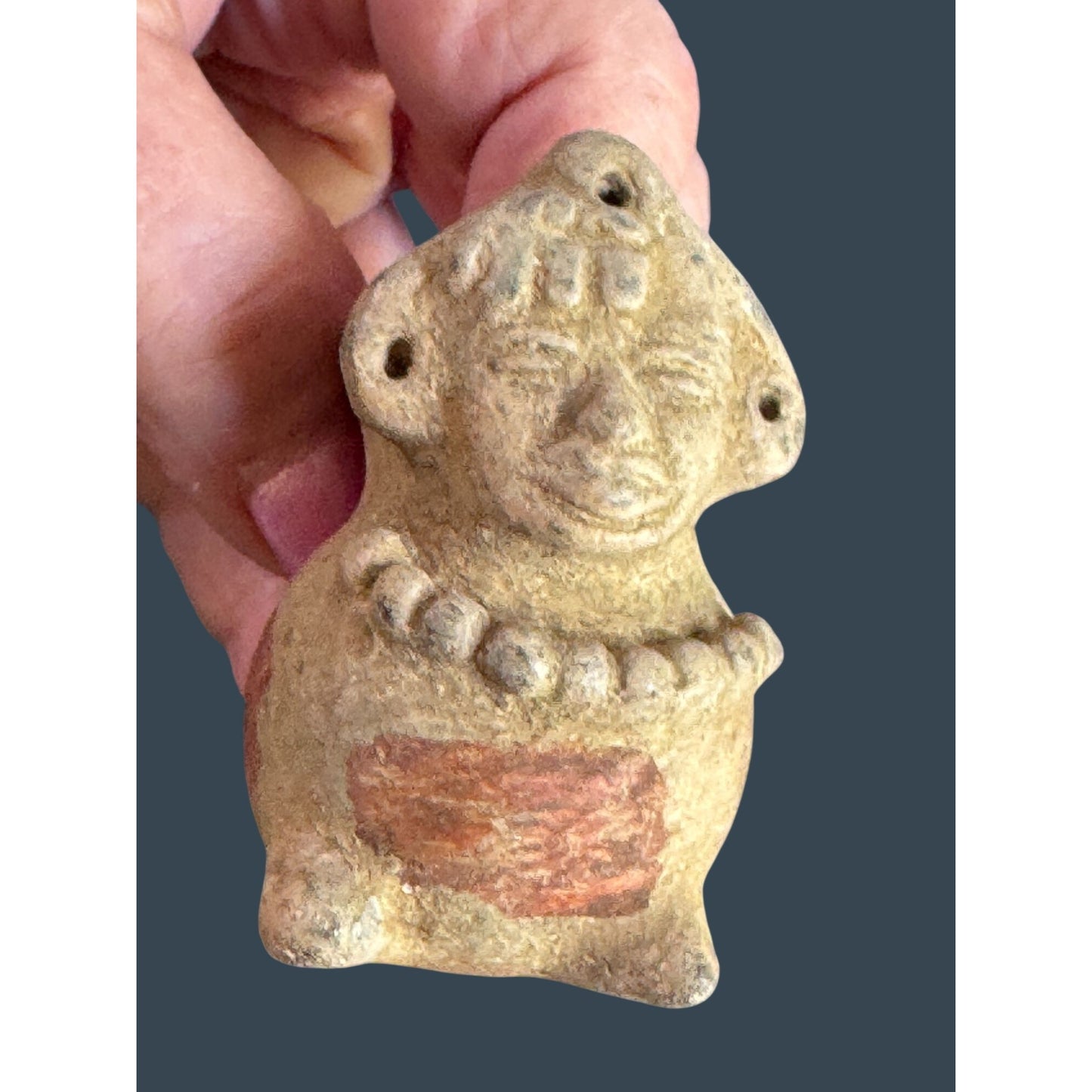 Mini Pre-Columbian Style Pottery Effigy Vessel Figural Clay Head Vase 2.5”