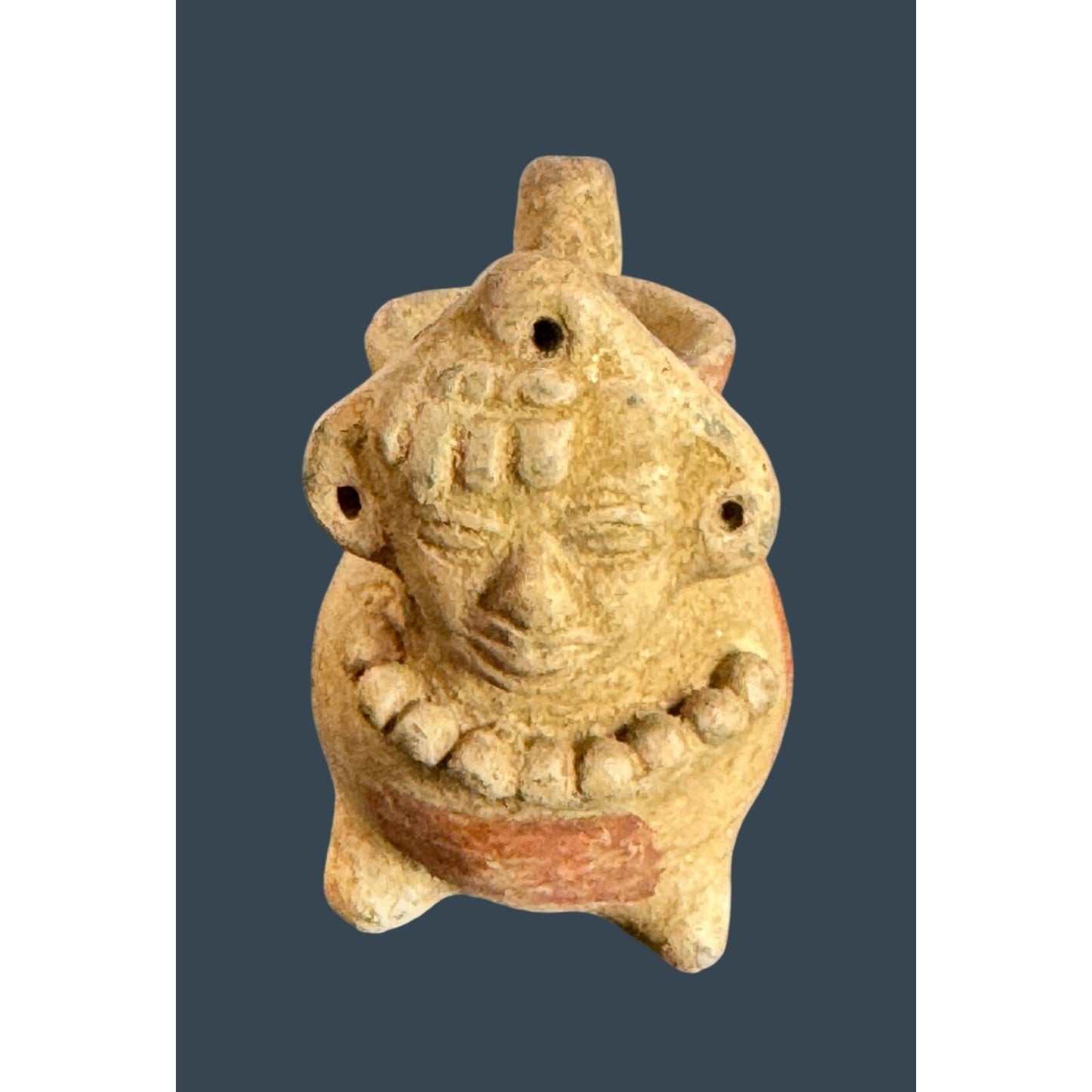 Mini Pre-Columbian Style Pottery Effigy Vessel Figural Clay Head Vase 2.5”