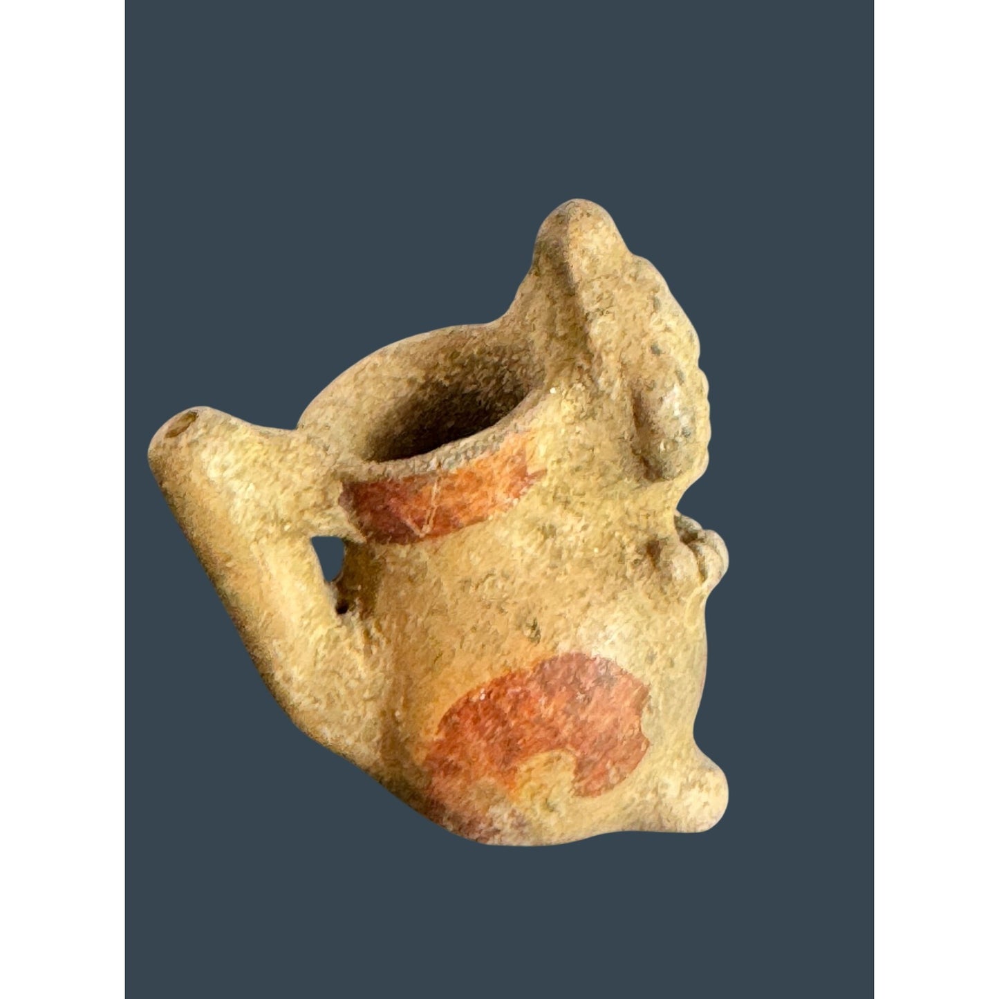 Mini Pre-Columbian Style Pottery Effigy Vessel Figural Clay Head Vase 2.5”