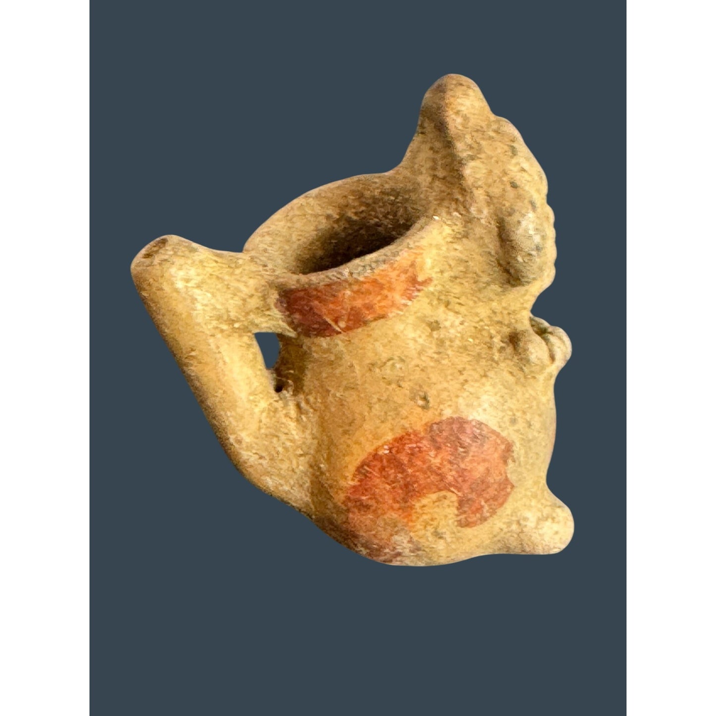 Mini Pre-Columbian Style Pottery Effigy Vessel Figural Clay Head Vase 2.5”