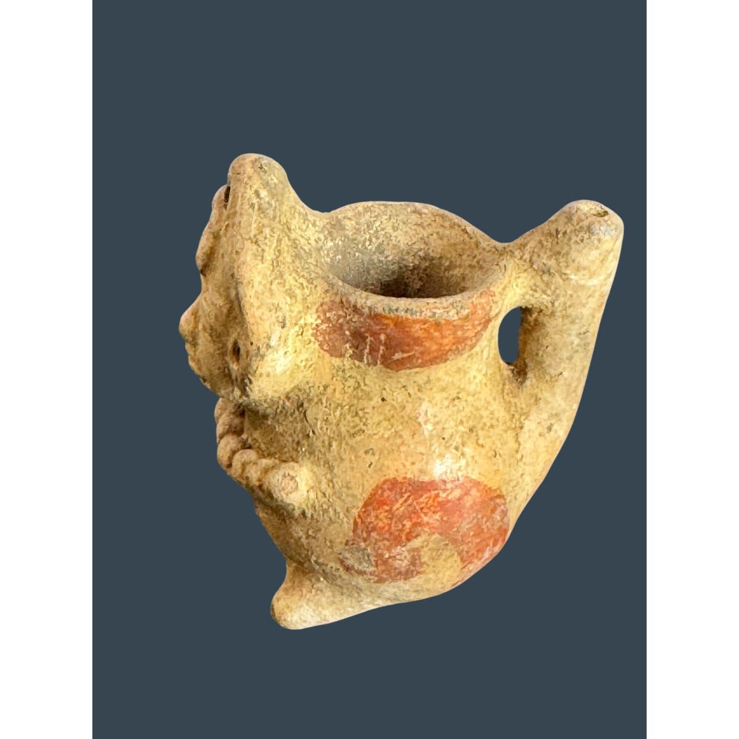 Mini Pre-Columbian Style Pottery Effigy Vessel Figural Clay Head Vase 2.5”