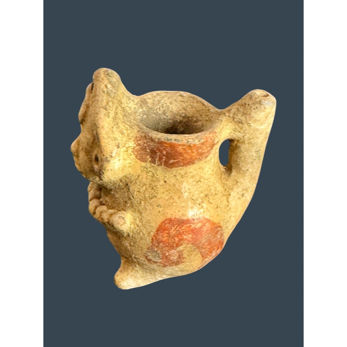 Mini Pre-Columbian Style Pottery Effigy Vessel Figural Clay Head Vase 2.5”