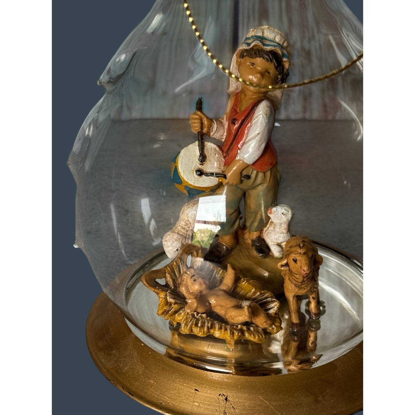 Fontanini Drummerboy, Jesus,Sheep In Blown Glass Christmas Tree Dome Ornament 6