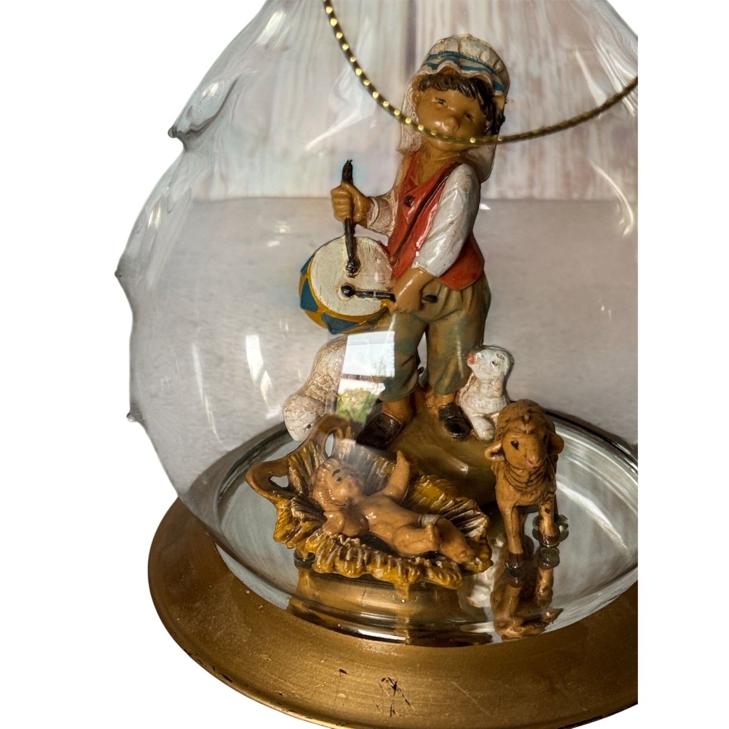 Fontanini Drummerboy, Jesus,Sheep In Blown Glass Christmas Tree Dome Ornament 6
