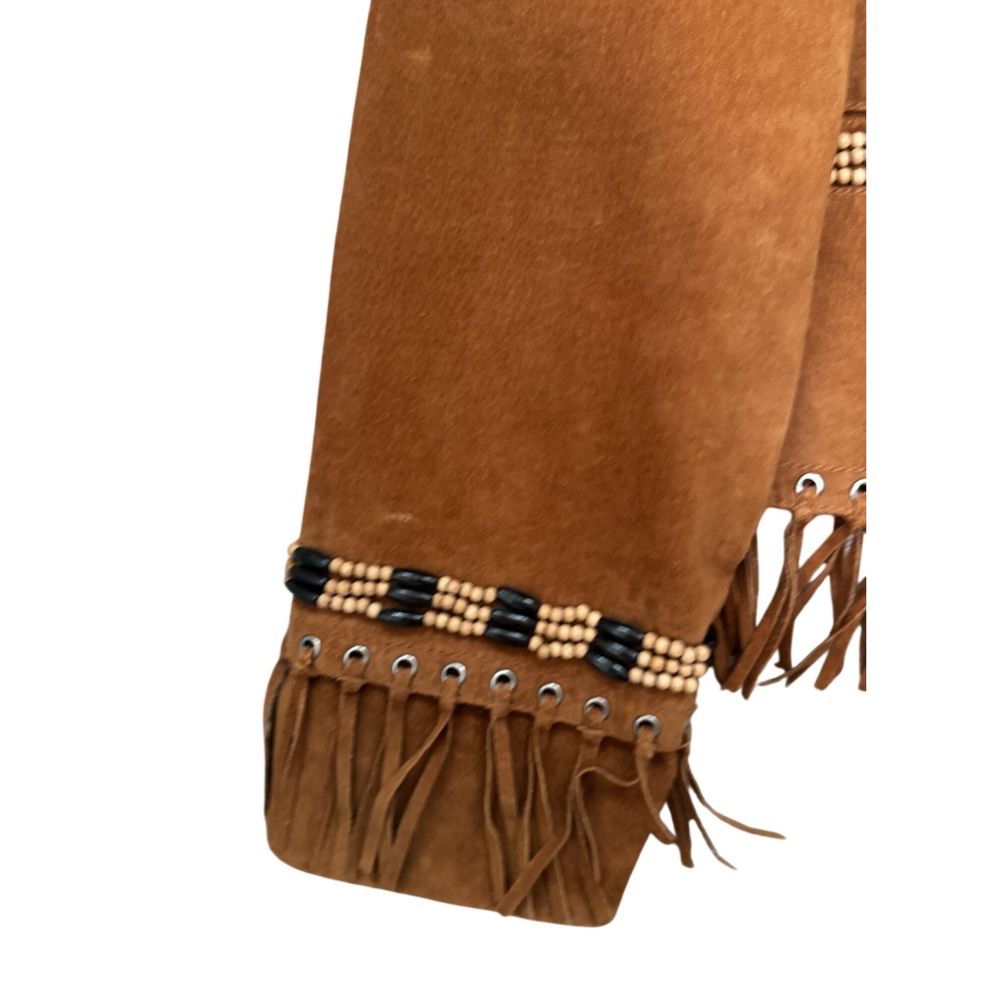 Cripple Creek Womens Western Suede Fringe Jacket Beaded Trim Brown XL 23" Vintage