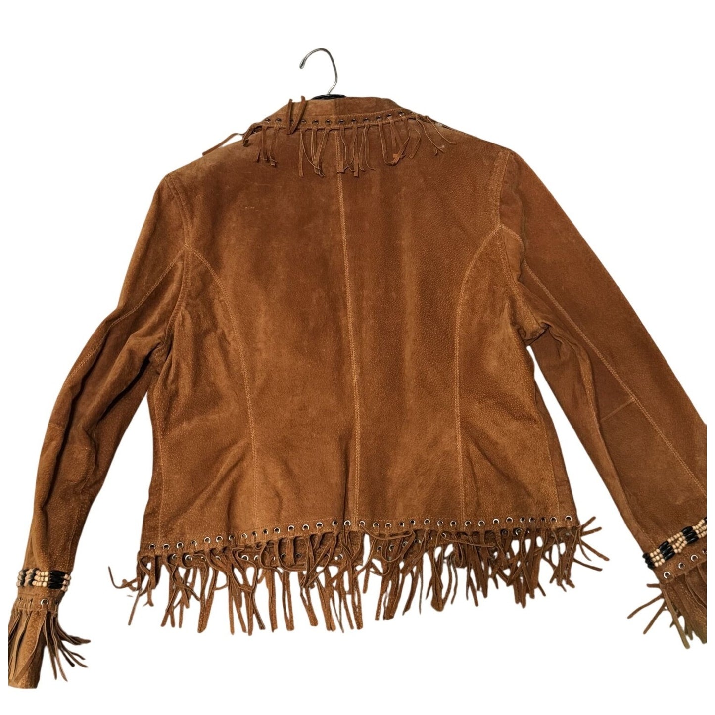 Cripple Creek Womens Western Suede Fringe Jacket Beaded Trim Brown XL 23" Vintage