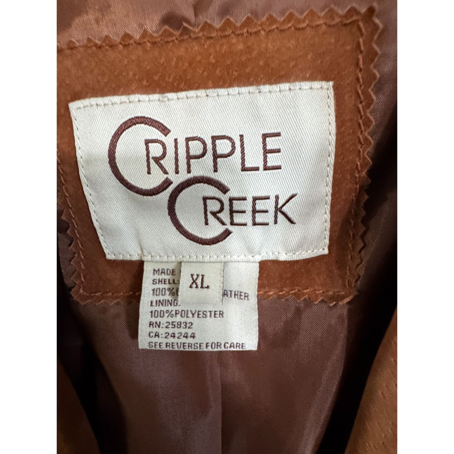 Cripple Creek Womens Western Suede Fringe Jacket Beaded Trim Brown XL 23" Vintage
