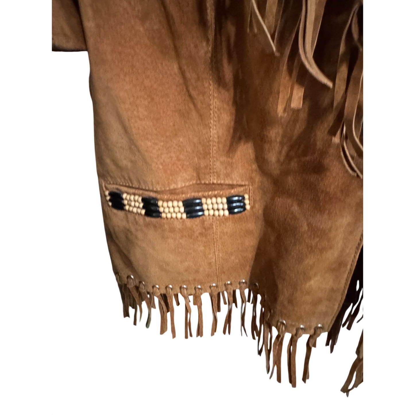 Cripple Creek Womens Western Suede Fringe Jacket Beaded Trim Brown XL 23" Vintage