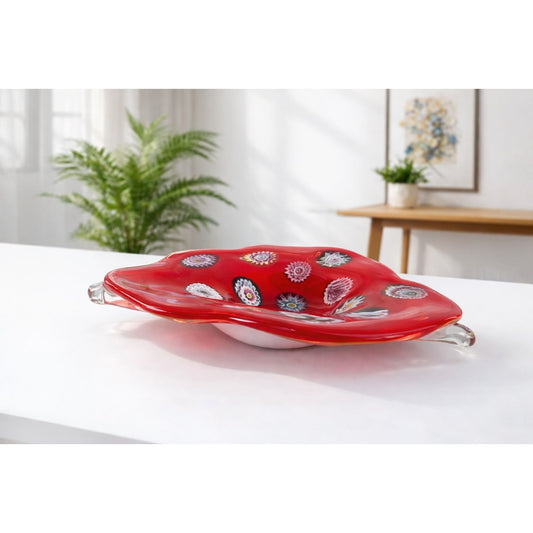 Fratelli Toso Ermanno Toso Murano Millefiori Murrine Bowl 11" Red White