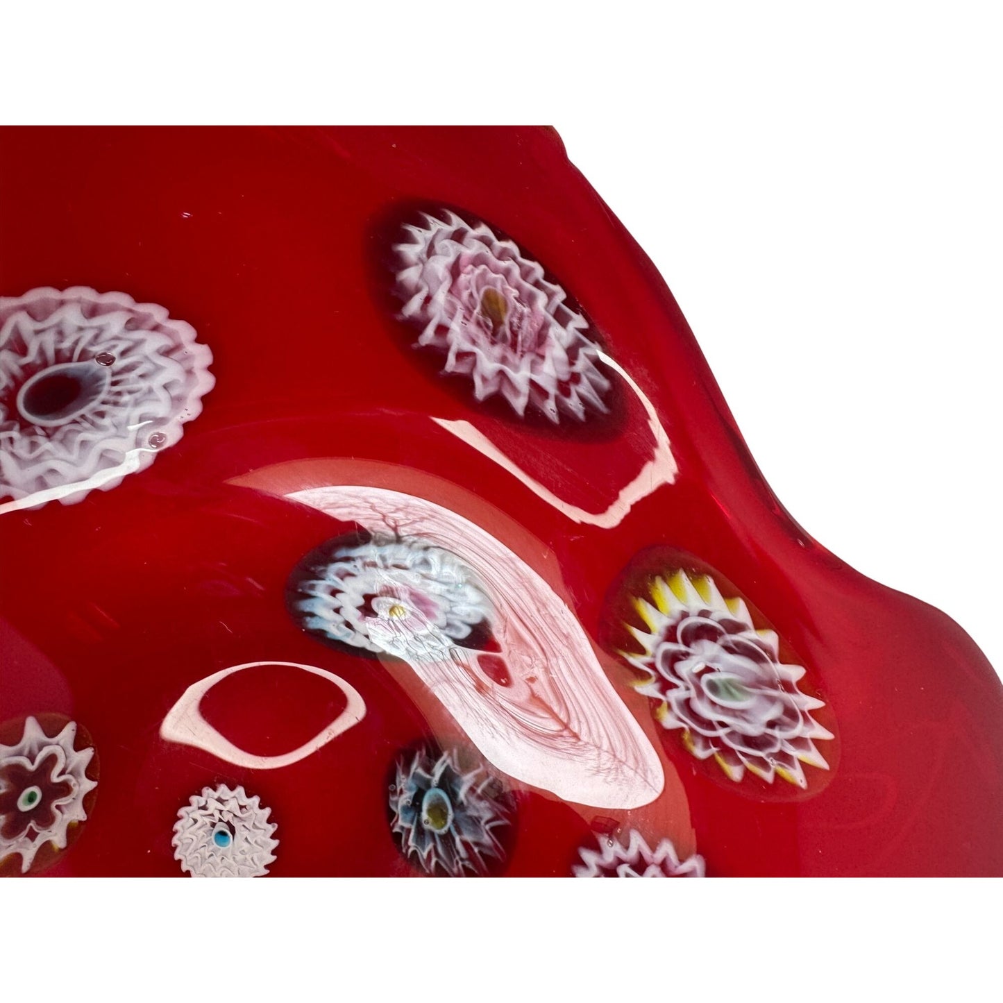 Fratelli Toso Ermanno Toso Murano Millefiori Murrine Bowl 11" Red White