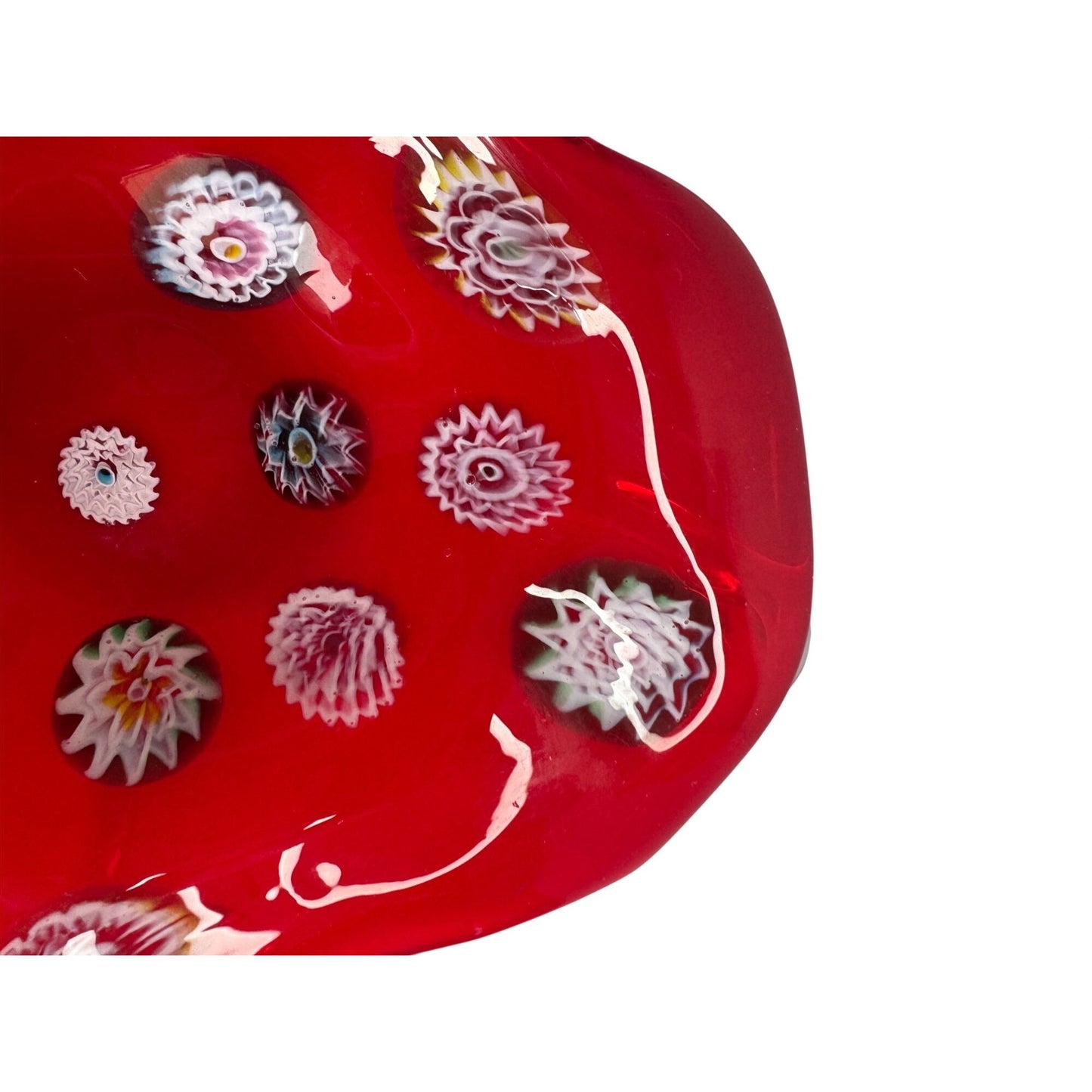 Fratelli Toso Ermanno Toso Murano Millefiori Murrine Bowl 11" Red White