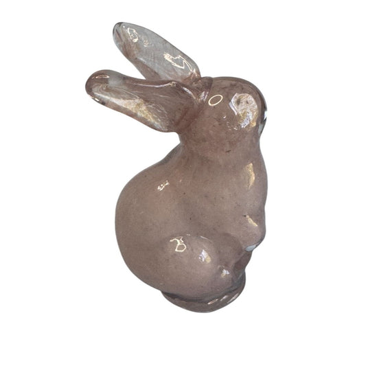 Art Glass Rabbit Pink Clear Blown Glass Bunny Figurine 4 Inches