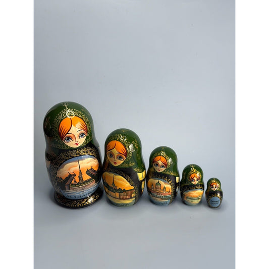 Rare Collector 2002 John Deere Golden Cockerel Russian Nesting Dolls Signed 5-Piece Set