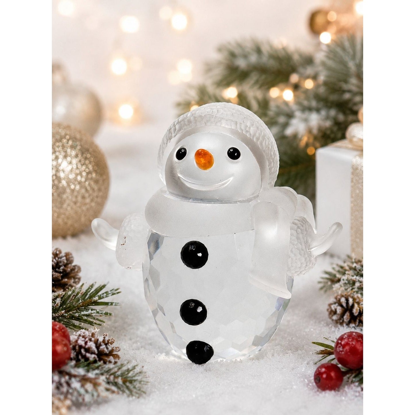 Swarovski Crystal Snowman Figurine 2 1/2" Frosted Hat Scarf Swan Mark with a Box