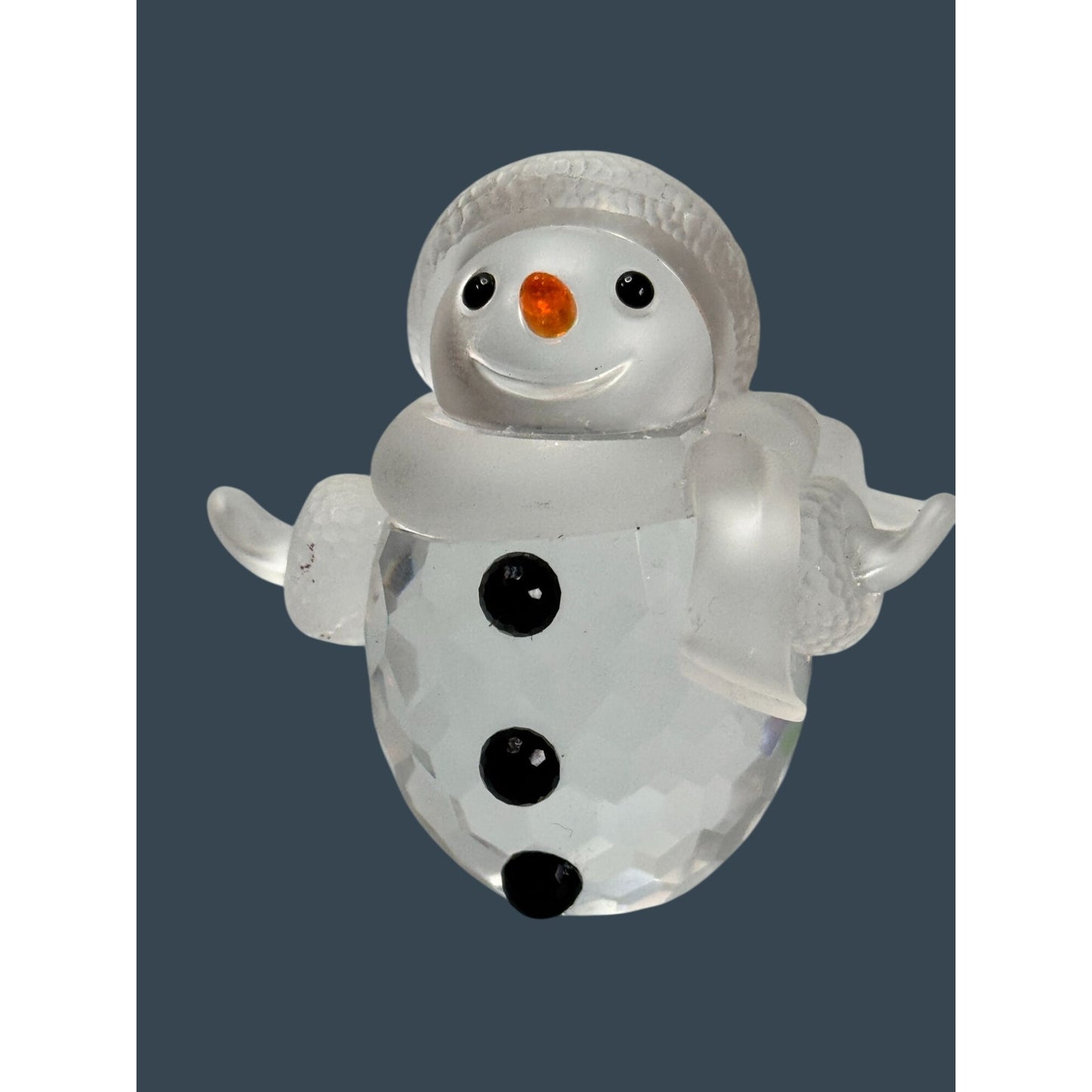 Swarovski Crystal Snowman Figurine 2 1/2" Frosted Hat Scarf Swan Mark with a Box