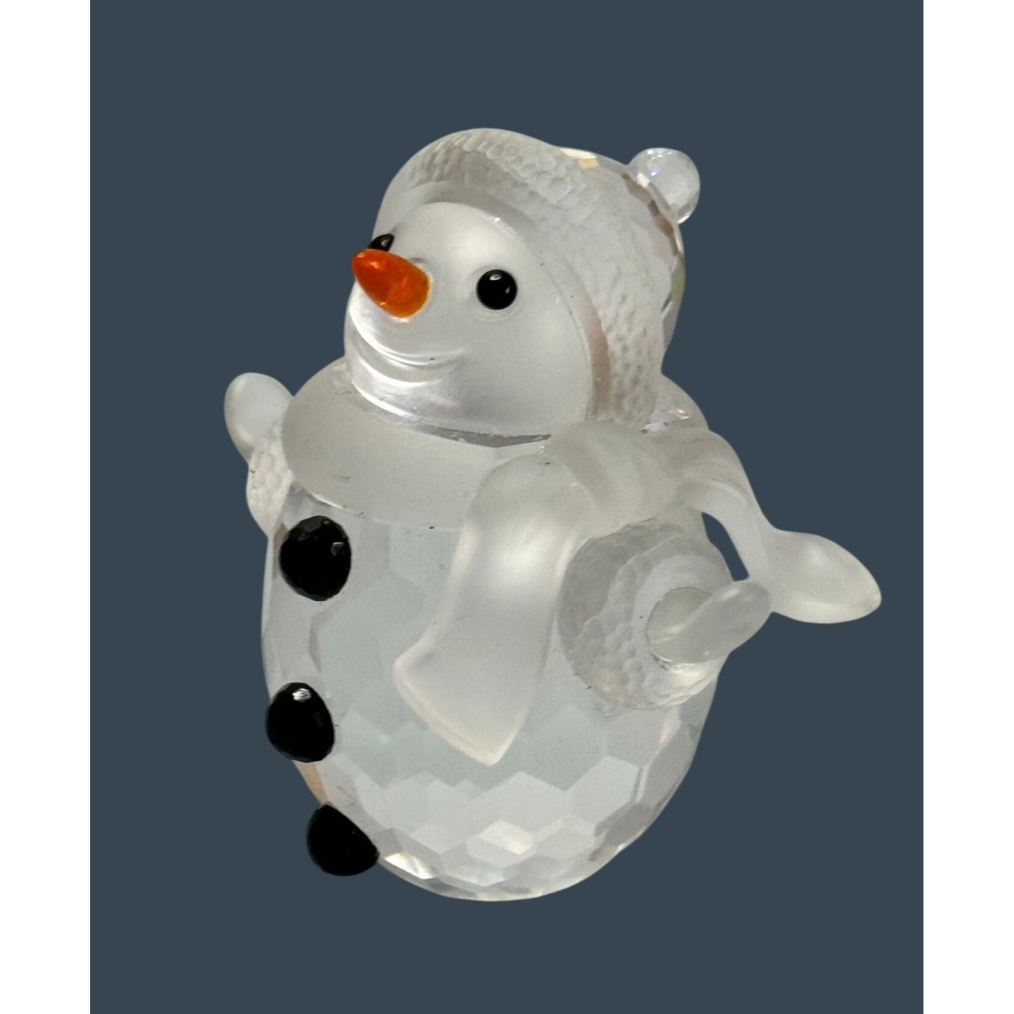 Swarovski Crystal Snowman Figurine 2 1/2" Frosted Hat Scarf Swan Mark with a Box