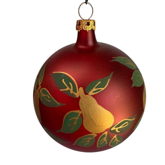 Vintage Italy Glass Christmas Ornament Red Ball Pear Fruit Design Hand Painted