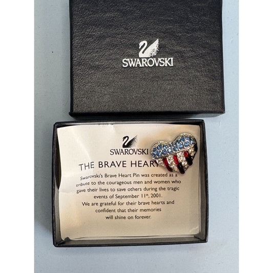 Swarovski Brave Heart Pin With Crystals Tribute To 9/11 Heroes Original Box