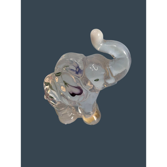 Fenton Hand-Painted Signed Glass Elephant Figurine 3 3/4" x 3 1/2"