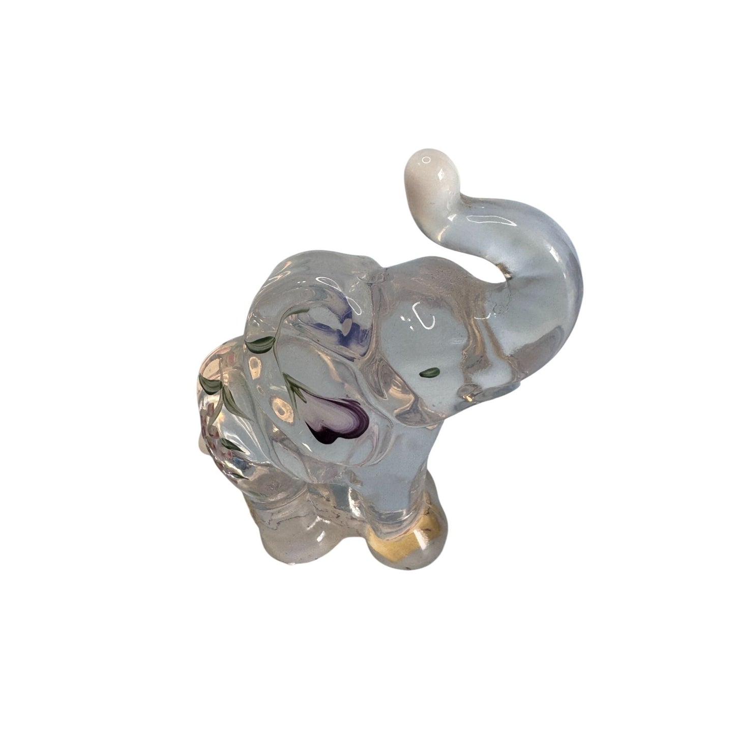 Fenton Hand-Painted Signed Glass Elephant Figurine 3 3/4" x 3 1/2"