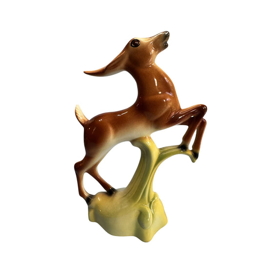 Stewart McCulloch Leaping Gazelle Figure Brown & Yellow Ceramic Midcentury 9"x7"