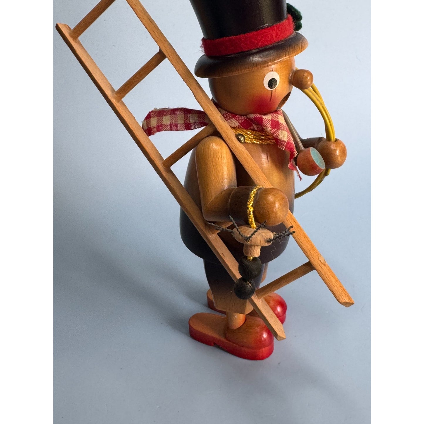 Steinbach Vintage German Smoker Chimney Sweep Wooden Figurine With Ladder & Spider 8 1/4" Tall