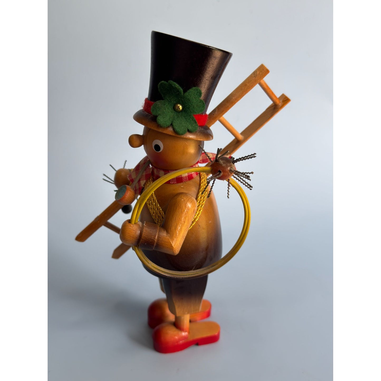 Steinbach Vintage German Smoker Chimney Sweep Wooden Figurine With Ladder & Spider 8 1/4" Tall