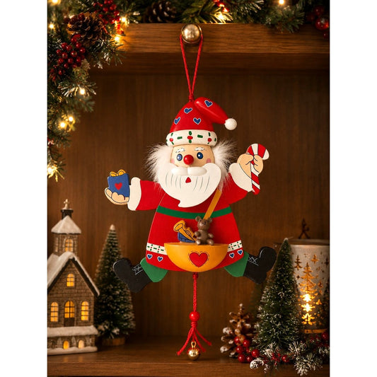 Vintage German Wood Pull Santa Ornament Hornberger Uhrenspiele Christmas Décor