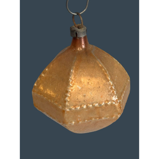 Antique German Christmas Faceted Octagon Blown Glass Ornament Gold 2 1/2"