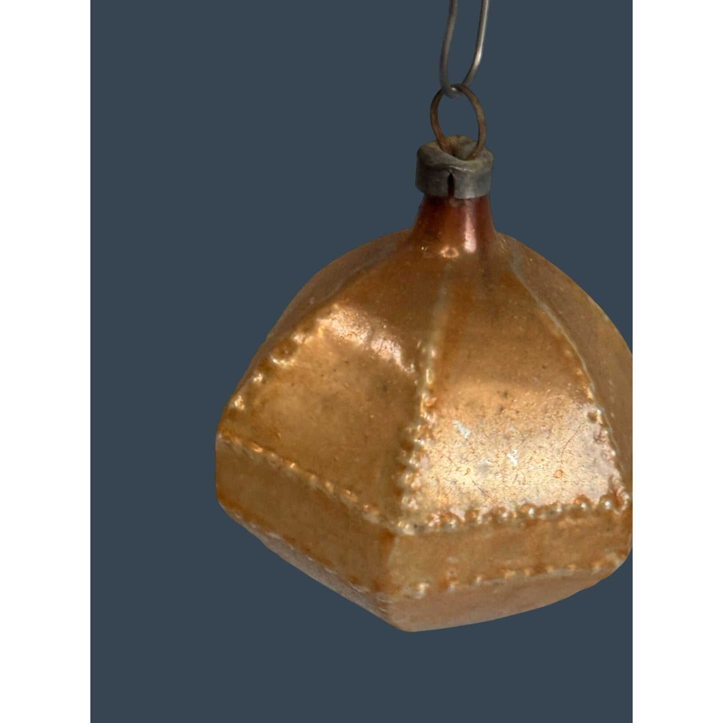 Antique German Christmas Faceted Octagon Blown Glass Ornament Gold 2 1/2"