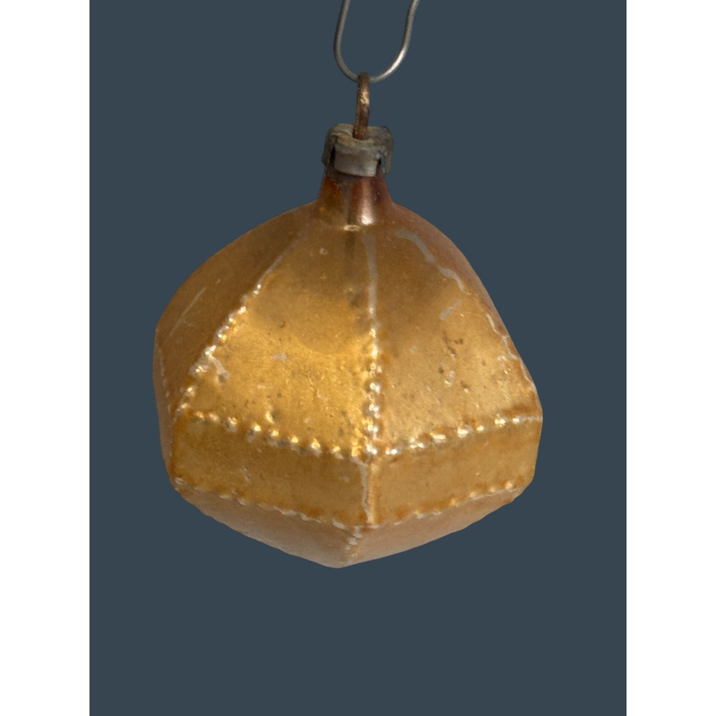 Antique German Christmas Faceted Octagon Blown Glass Ornament Gold 2 1/2"