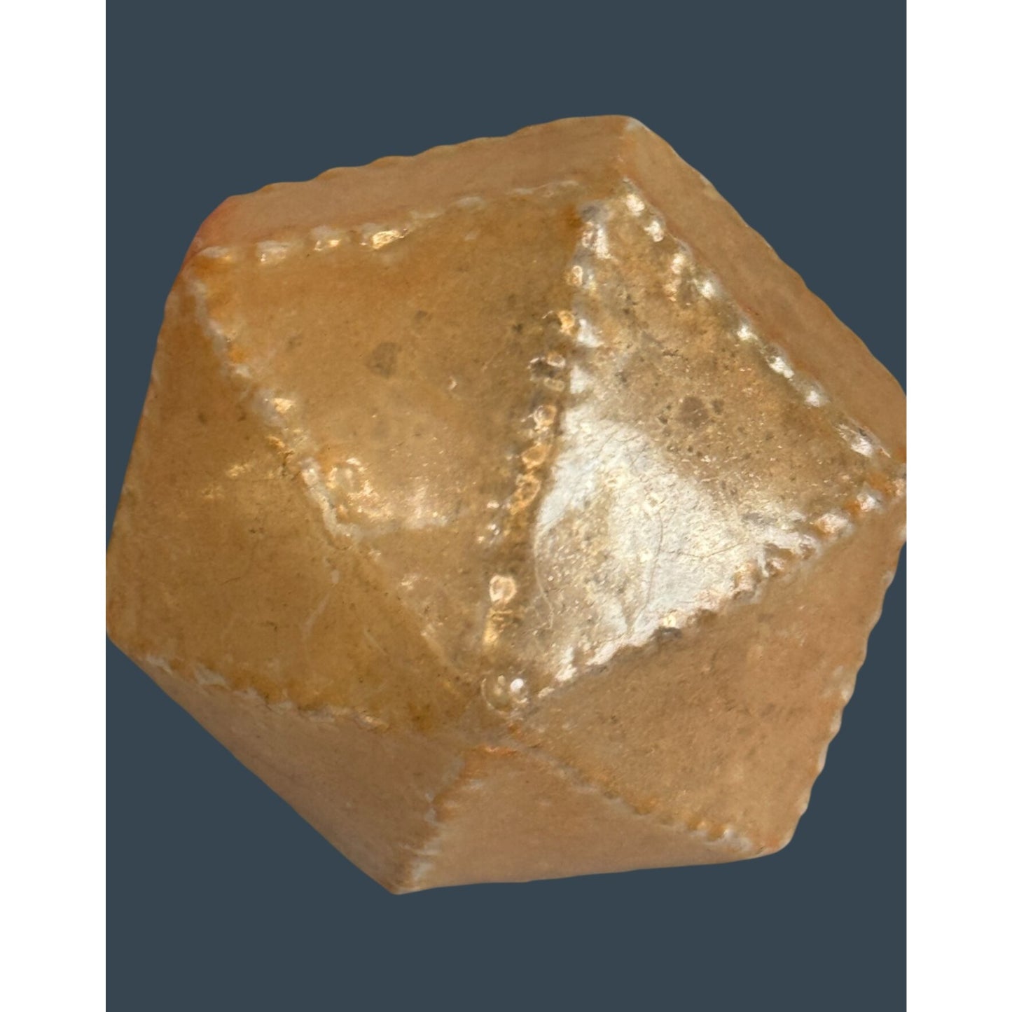 Antique German Christmas Faceted Octagon Blown Glass Ornament Gold 2 1/2"