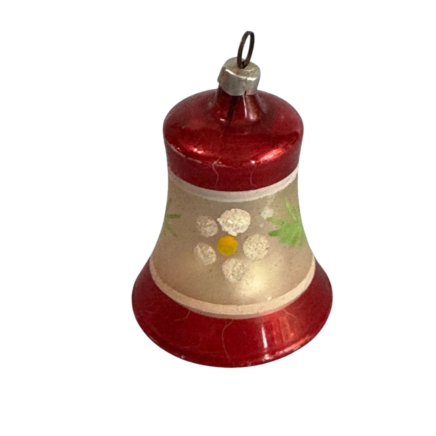 Vintage Christmas Bell Ornament Red & White Glass Hand-Painted West Germany 2 3/4"