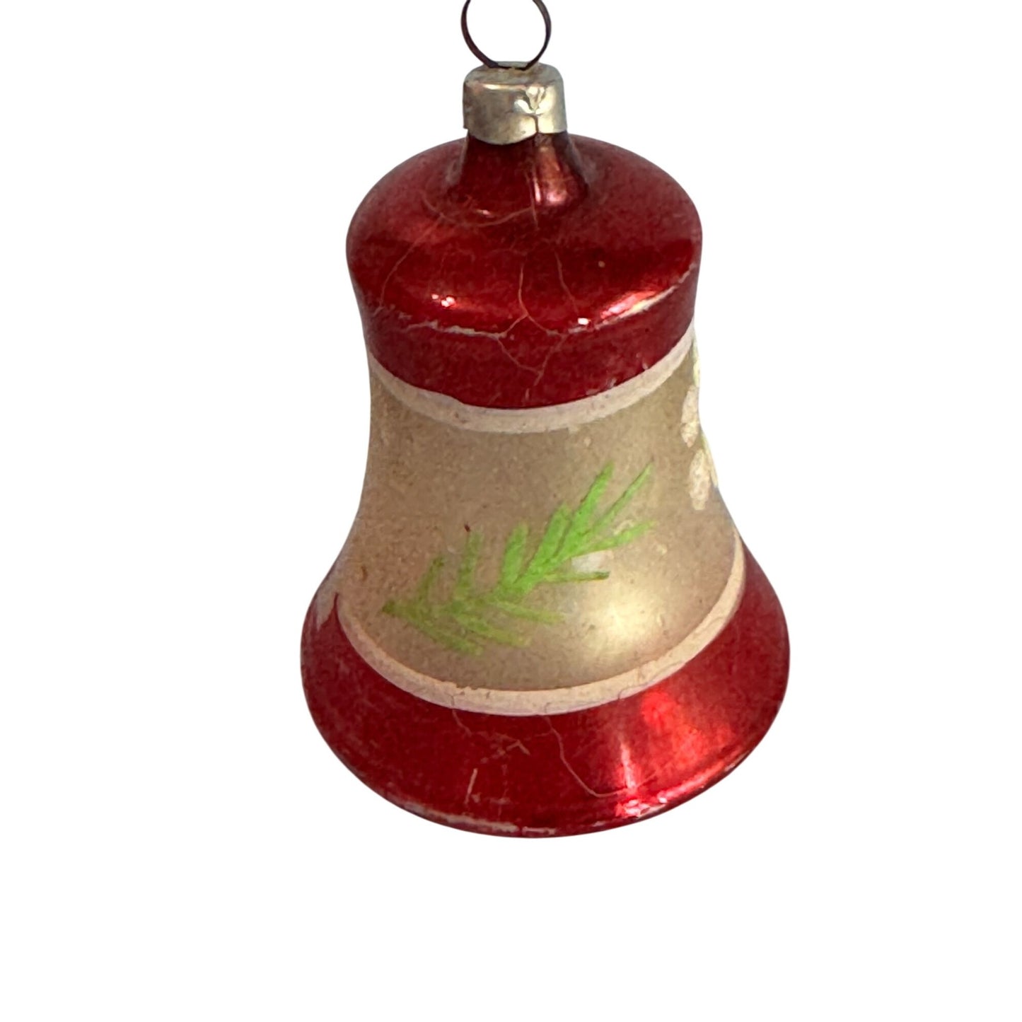 Vintage Christmas Bell Ornament Red & White Glass Hand-Painted West Germany 2 3/4"