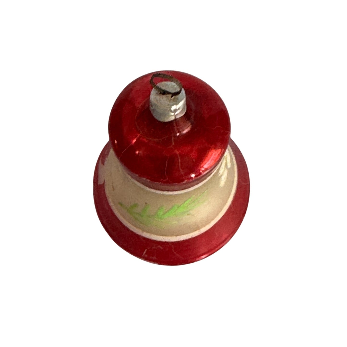 Vintage Christmas Bell Ornament Red & White Glass Hand-Painted West Germany 2 3/4"