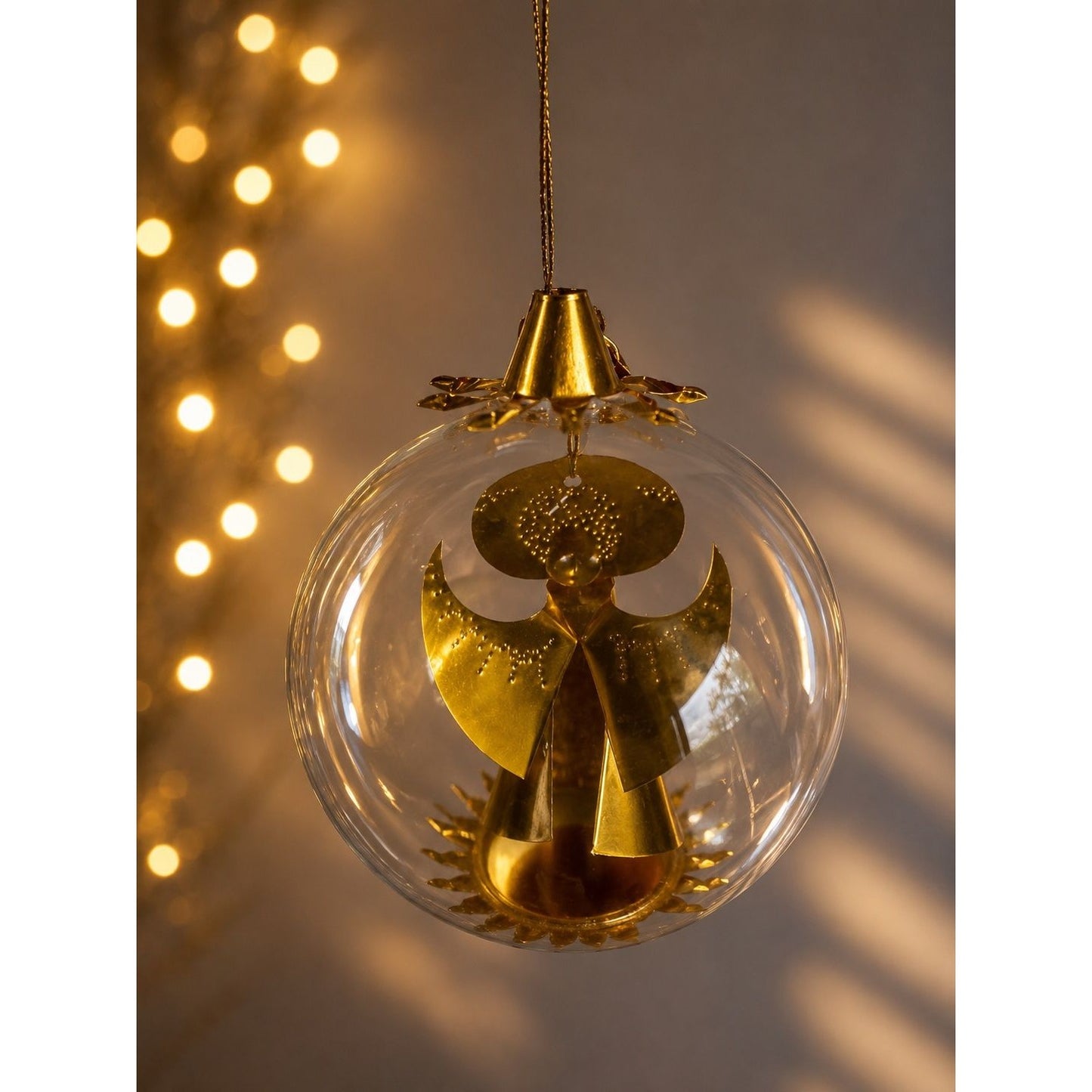 Resl Lenz Germany Glass Globe Ornament Gold Foil Angel Spinner MCM 4 1/2"