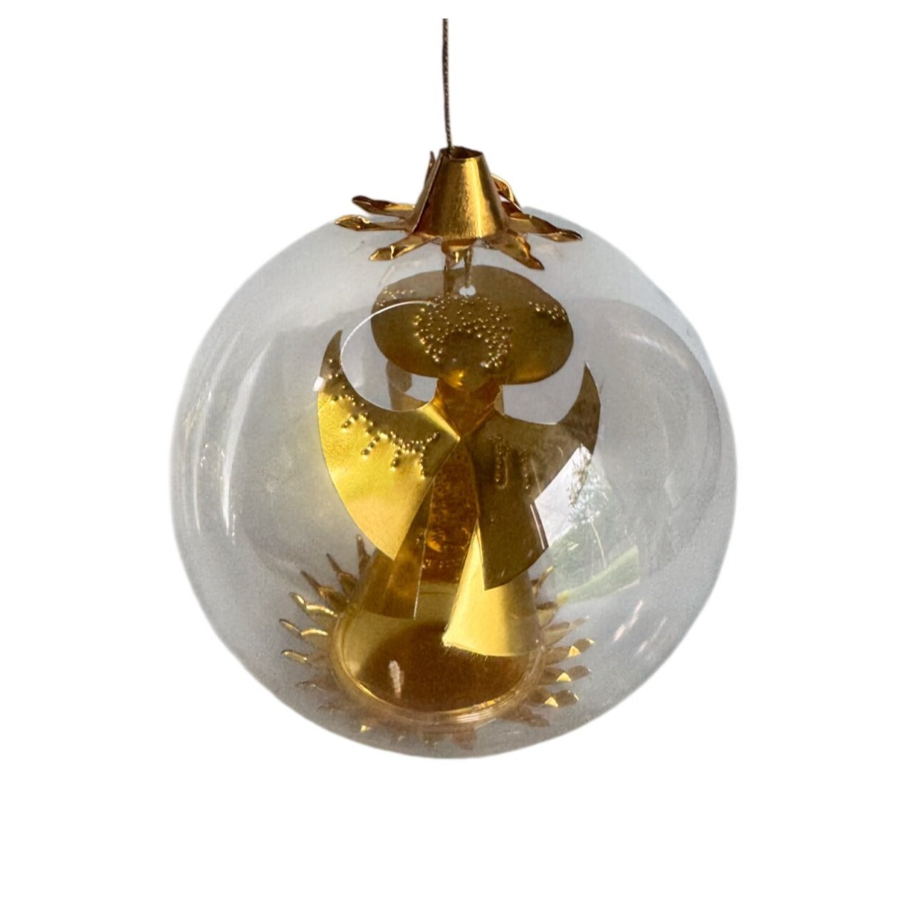 Resl Lenz Germany Glass Globe Ornament Gold Foil Angel Spinner MCM 4 1/2"
