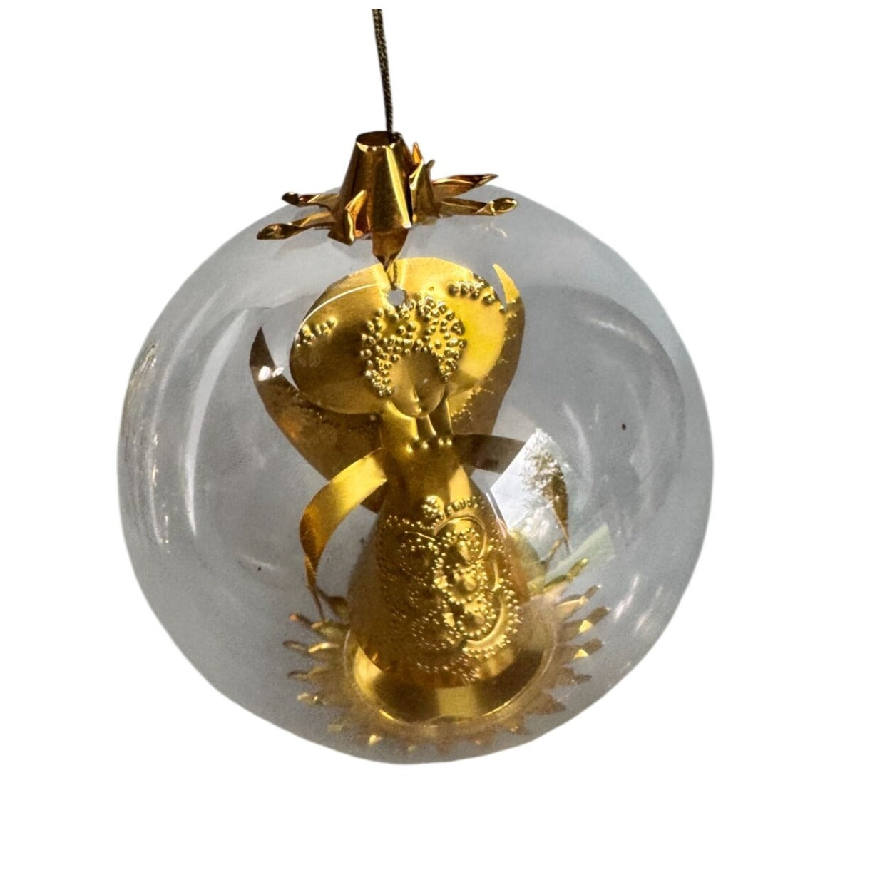 Resl Lenz Germany Glass Globe Ornament Gold Foil Angel Spinner MCM 4 1/2"