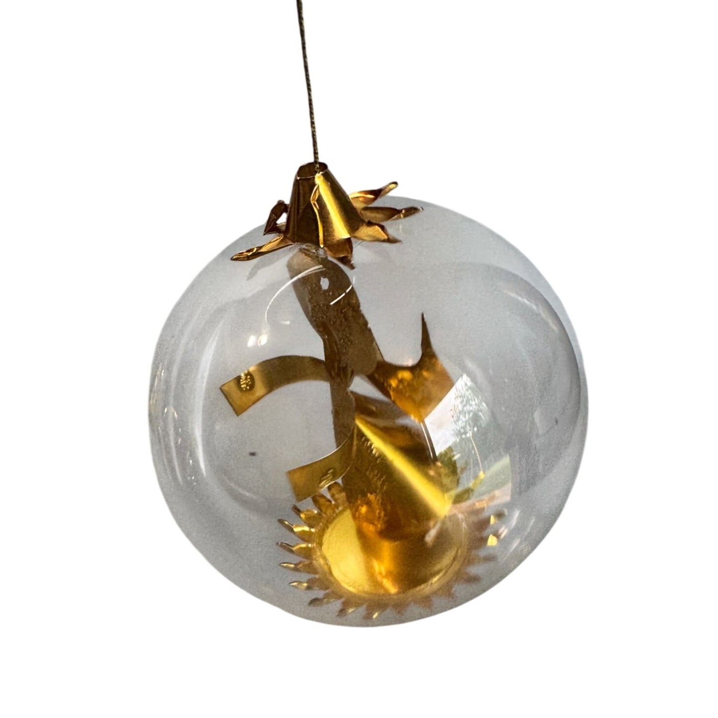 Resl Lenz Germany Glass Globe Ornament Gold Foil Angel Spinner MCM 4 1/2"